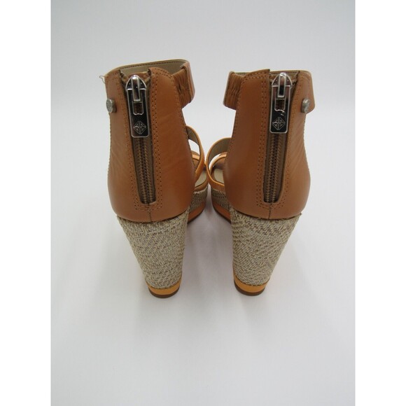 Womens 6.5 CAM Tan Leather Wedge T-Strap Sandals Antonio Melani Shoes Beach Boho - Picture 3 of 16